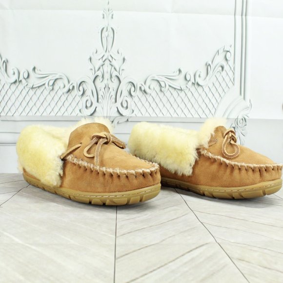 *LL BEAN Suede Shearling Lined Wicked Good Moccasin Slippers 10 Inch - Picture 3 of 9